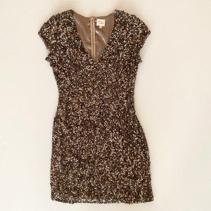 Gold Beaded Parker V neck dress